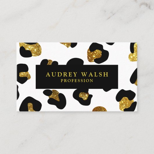 グラムグリッター金ゴールドホワイトレオパード印刷ラグジュアリー 名刺 (正面)