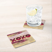 グラムグリッター金ゴールドレッドラックスXOXOヴァレンティネス スクエアペーパーコースター (インサイチュ)