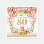 グラムグリッター金ゴールド80th誕生祝いナプキン スタンダードカクテルナプキン (正面)