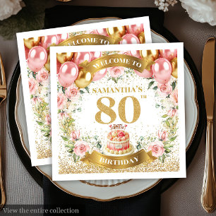 グラムグリッター金ゴールド80th誕生祝いナプキン スタンダードカクテルナプキン