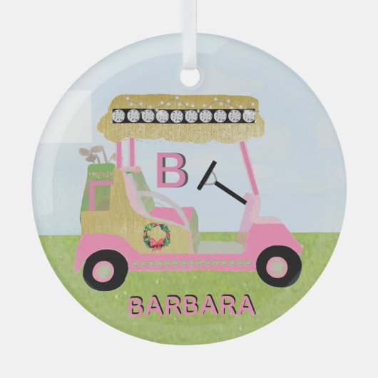 グラムグリッツモノグラム名ピンク金ゴールドダイヤモンドカート ガラスオーナメント (正面)