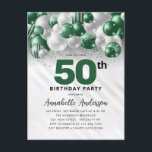 グラムグリーンシルバーバルーングリッター50誕生日 ポストカード<br><div class="desc">グラムモダンエメラルドグリーンシルバーバルーングリッタースパークルエイジ誕生日招待状</div>