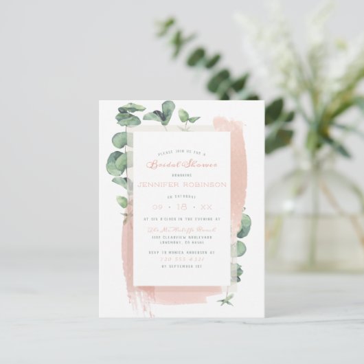 グラムグリーンスリ絵を描グ植物学ブライダルシャワー インビテーションポストカード (スタンド正面)