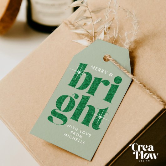 グラムグリーンセクインメリーと明るいクリスマス ギフトタグ