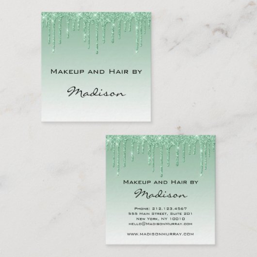 グラムグリーンドリップグリッタードリップスメイクアップアーティスト スクエア名刺 (正面/裏面)