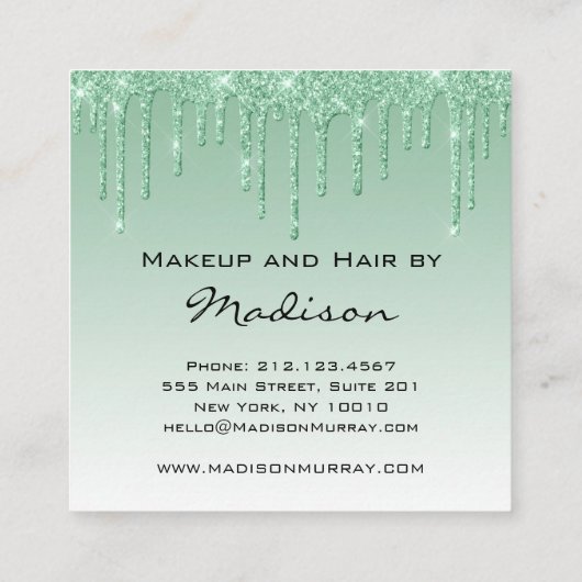 グラムグリーンドリップグリッタードリップスメイクアップアーティスト スクエア名刺 (裏面)