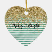 グラムグリーンホワイトストライプ金ゴールドグリッター セラミックオーナメント (正面)