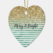 グラムグリーンホワイトストライプ金ゴールドグリッター セラミックオーナメント (左)