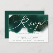 グラムグリーン金ゴールドウェディングRSVPと食事の選択 出欠カード (正面/裏面)