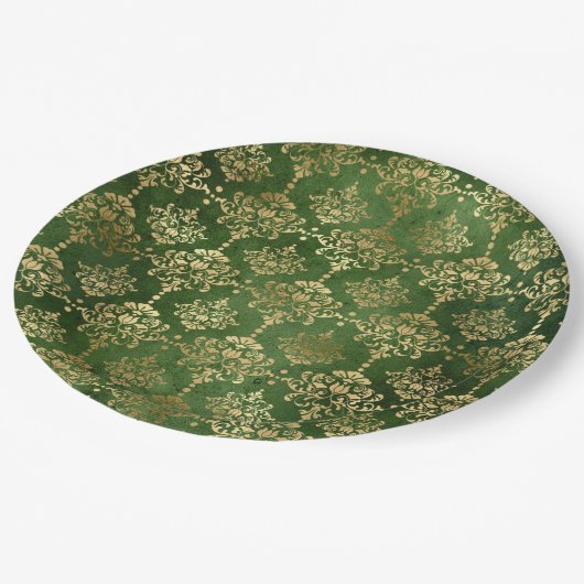 グラムグリーン金ゴールドパターンクリスマス ペーパープレート (アングル)