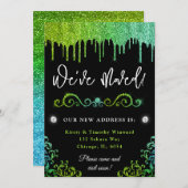 グラムグリーン&ライトブルーグラデーショングリッターニューホーム 案内状 (正面/裏面)