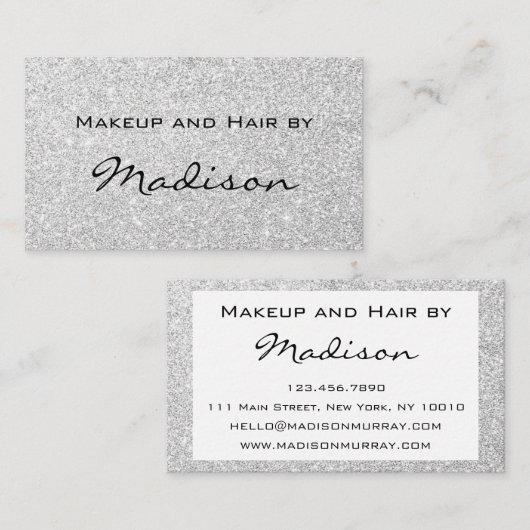 グラムグレーシルバーグリッタースパークルスメイクアップアーティスト 名刺 (正面/裏面)
