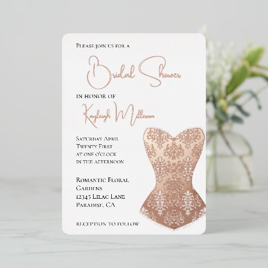 グラムコルセットブライダルシャワー 箔招待状 (立ち正面)