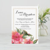 グラムコーラルピンク白金ゴールドグリッター結婚フローラ 招待状 (スタンド正面)