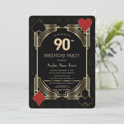 グラムゴールデンアールデコトランプのポーカー90th誕生日 招待状 (スタンド正面)