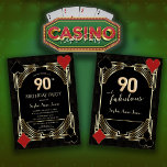 グラムゴールデンアールデコトランプのポーカー90th誕生日 招待状<br><div class="desc">Casino Royale魅力的とRoaring 20sをテーマにしたカードデザイン。ヴィンテージフェイク金ゴールドフルーアデリス、Roaring 20の古いハリウッドスタイル、カードスーツ、90のための3D金ゴールドバルーンテクスチャ遊を、金ゴールドブラックアールデコパターンに搭載。情報を追加するには、パーソナライズ・ツールを使用する。詳細については、私のGlam Casino金ゴールドコレクションを参照してください。</div>