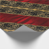 グラムゴールデングリッターレッドシャイニーブラックレースビップ ラッピングペーパー (角)