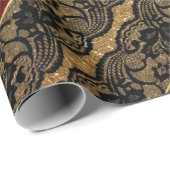 グラムゴールデングリッターレッドシャイニーブラックレースビップ ラッピングペーパー (ロールコーナー)