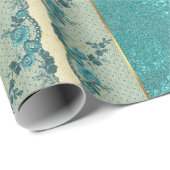 グラムゴールデンフォイルフローラアクアマリンレース ラッピングペーパー (ロールコーナー)