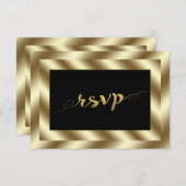 グラムゴールドフォイルとブラックウェディングRSVP 出欠カード (正面/裏面)
