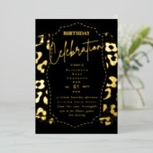 グラムゴールドフォイルアニマルプリントガーリーブラック誕生日 箔招待状 (立ち正面)