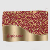 グラムゴールドフォイルヒョウのスポットバーガンディ名 ゴルフタオル (横)