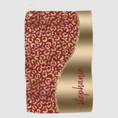 グラムゴールドフォイルヒョウのスポットバーガンディ名 ゴルフタオル (正面)