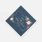 グラムゴールドブルゴーニュ赤面フローラネイビーブルー結婚ズ スタンダードランチョンナプキン (角)