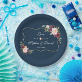 グラムゴールドブルゴーニュ赤面フローラネイビーブルー結婚ズ ペーパープレート (パーティー)