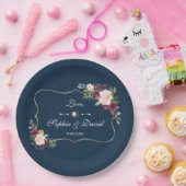 グラムゴールドブルゴーニュ赤面フローラネイビーブルー結婚ズ ペーパープレート (パーティー)