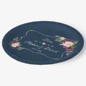 グラムゴールドブルゴーニュ赤面フローラネイビーブルー結婚ズ ペーパープレート (アングル)