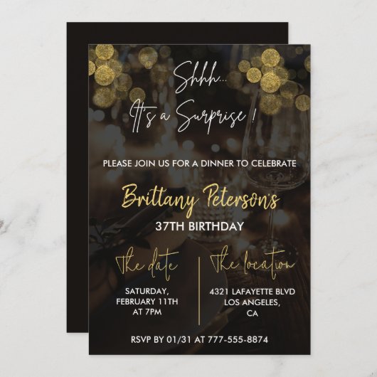 グラムサプライズ37th誕生日招待状グリッター 招待状 (正面/裏面)