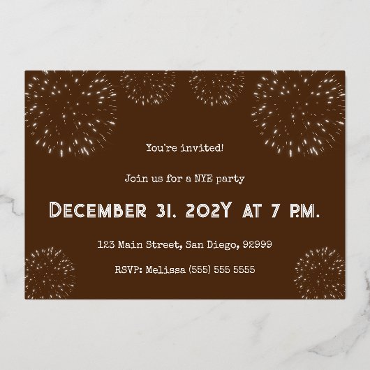 グラムサンディエゴNYEパーティーカスタム金ゴールド 箔招待状 (裏面)