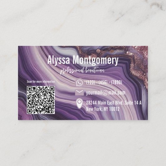 グラムシエレガントックパープルグリッターアゲートマーブル 名刺 (裏面)