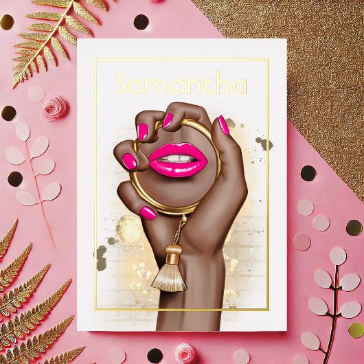 グラムシックなピンクと金ゴールドホイル誕生日 箔招待状