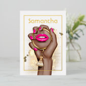 グラムシックなピンクと金ゴールドホイル誕生日 箔招待状 (立ち正面)