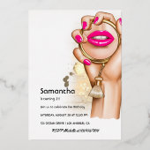 グラムシックなピンクと金ゴールドホイル誕生日 箔招待状 (裏面)