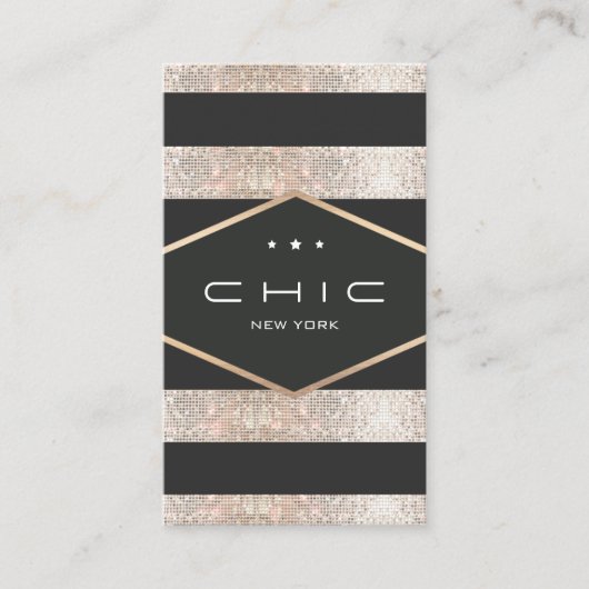 グラムシックなブラック&シルバーのシークイン 名刺 (正面)