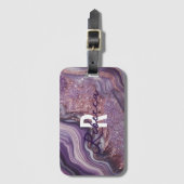 グラムシックエレガントパープルグリッターアゲートマーブル ラゲッジタグ (正面縦)