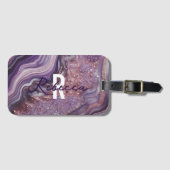 グラムシックエレガントパープルグリッターアゲートマーブル ラゲッジタグ (正面横)