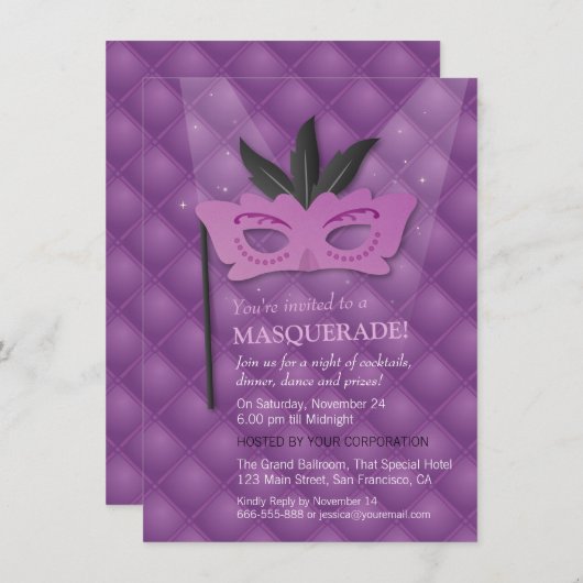 グラムシックパープルマスク仮装パーティの招待状 招待状 (正面/裏面)