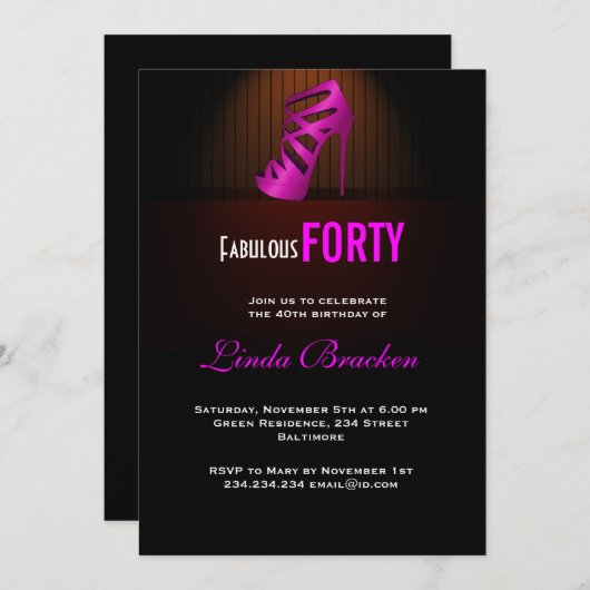 グラムシックピンクハイヒールファブルフォーティー招待状 招待状 (正面/裏面)