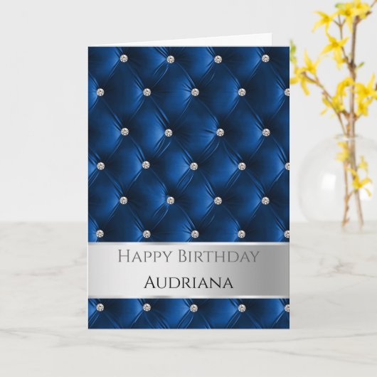 グラムシックブルーベフェイクルベットシルバー誕生日 カード (黄色い花)