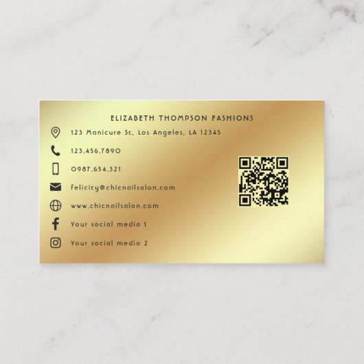 グラムシック金ゴールドスティレトスアンドデニムファッションデザイン 名刺 (裏面)