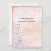 グラムシャビーシックなピンクの白い紫のキラキラ 招待状 (裏面)