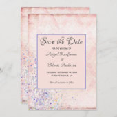 グラムシャビーシックなピンクの白い紫のキラキラ 招待状 (正面/裏面)