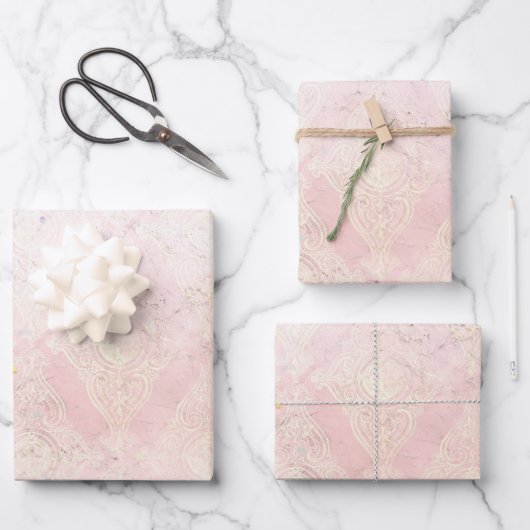 グラムシャビーシックなピンクの白い輝きエレガント ラッピングペーパーシート (正面)