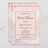 グラムシャビーシックピンクホワイトパープルスパークルブライダル 招待状 (正面/裏面)