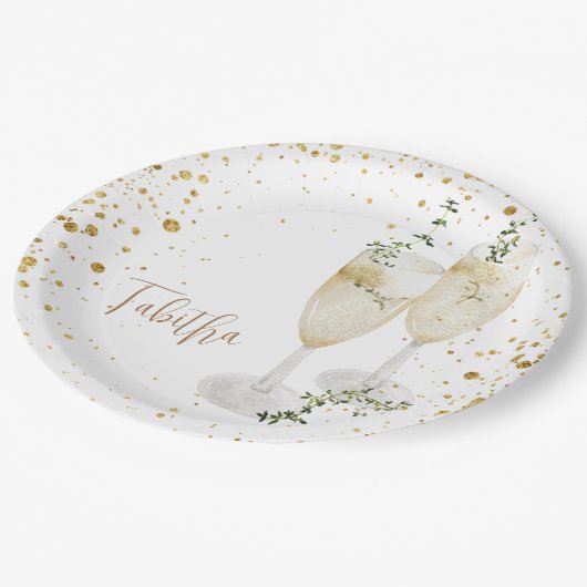 グラムシャンパパーソナライズされたングラスブライダルシャワー ペーパープレート (アングル)