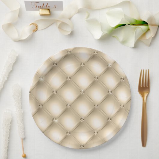 グラムシャンパーニュ金ゴールドグリジーダイヤモンド ペーパープレート (ウェディング)